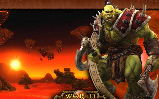 Обои картинки фото видео игры, world of warcraft, скалы, топоры, орк