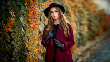 Картинка девушки -+блондинки +светловолосые осень шатенка шляпа пальто перчатки ??????? ??????