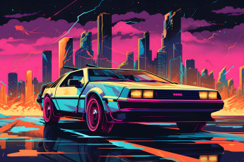 обоя автомобили, рисованные, dmc, delorean