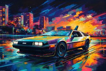 обоя автомобили, рисованные, dmc, delorean