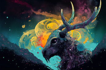 Картинка фэнтези существа олень с клыками