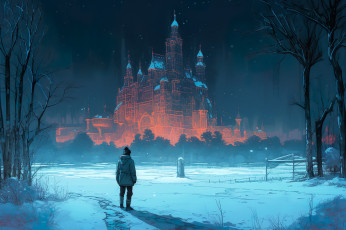 Картинка фэнтези замки зима снег