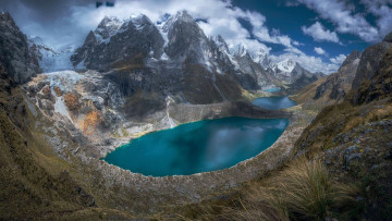 Картинка tres+lagunas+ huayhuash+mountain+range peru природа реки озера tres lagunas huayhuash mountain range