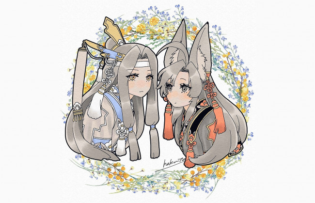 Обои картинки фото аниме, mo dao zu shi, вэй, усянь, лань, ванцзи, ушки