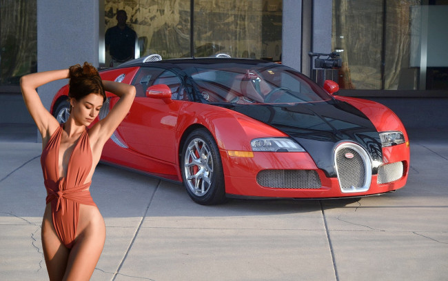 Обои картинки фото автомобили, -авто с девушками, bugatti, veyron