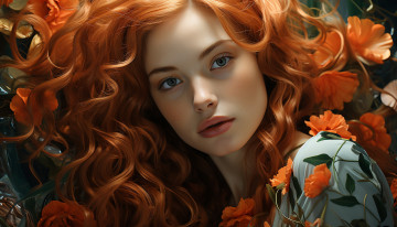 Картинка 3д+графика портреты+и+лица+ portraits+and+faсes рыжие волосы