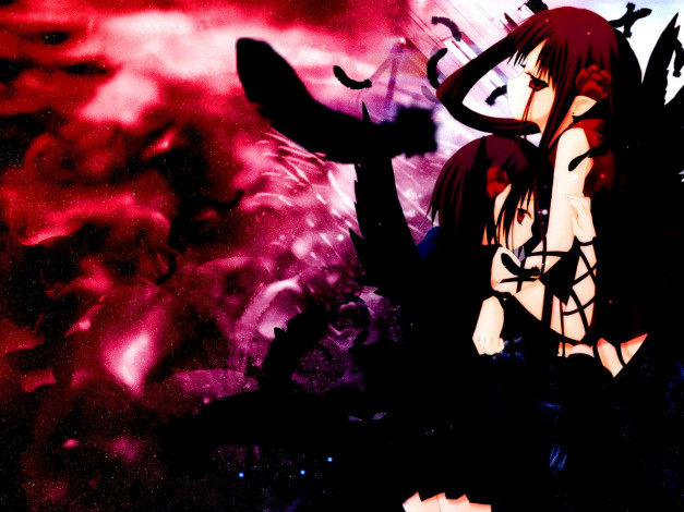 Обои картинки фото дети, конца, света, аниме, angels, demons, девушка, крылья, ангел, падший, перья