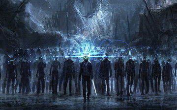 Картинка фэнтези нежить меч маска армия