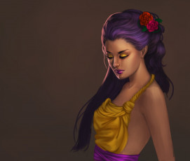 Картинка рисованные люди фон цветок волосы руки желтое платье макияж лицо девушка