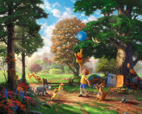 Картинка рисованные thomas+kinkade томас кинкейд wood alan alexander milne the disney dreams collection christopher robin winnie-the-pooh and all thomas kinkade 50-th anniversary винни пух и все-все-все flowers trees алан александр милн уолт дисней