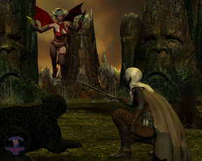 Картинка 3д+графика fantasy+ фантазия эльфийка демон оружие