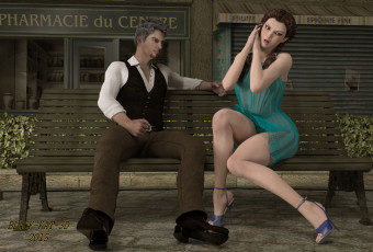 Картинка 3д+графика people+ люди мужчина девушка скамейка