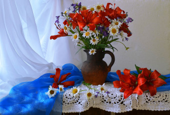 Картинка цветы букеты +композиции лилии ромашки