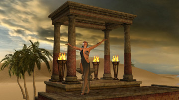 Картинка 3д+графика fantasy+ фантазия девушка пустыня огонь