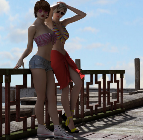 Обои картинки фото 3д графика, people , люди, девушки, взгляд, бикини