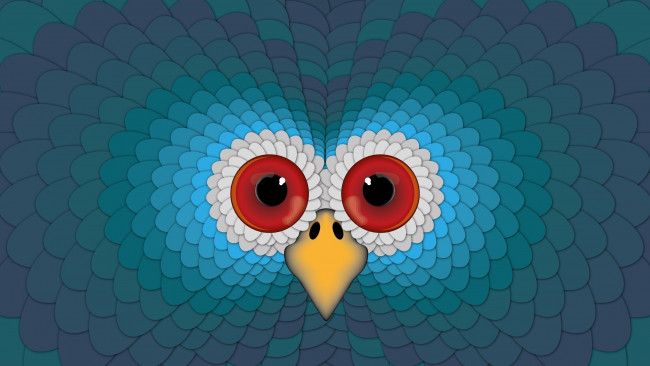 Обои картинки фото рисованные, люди, сова, глаза, клюв