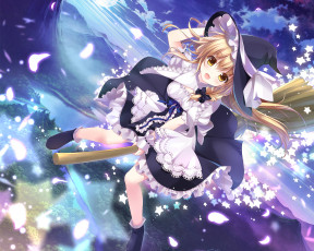 Картинка аниме touhou kino konomi пейзаж небо шляпа девочка арт метла kirisame marisa