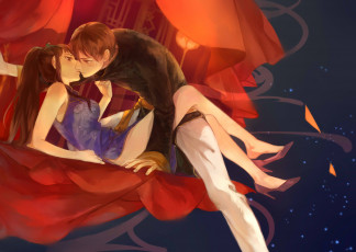 Картинка аниме unknown +другое кимоно ципао слёзы арт туфли поцелуй девушка парень