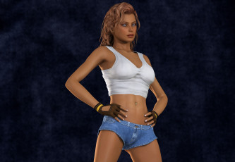 Картинка 3д+графика люди+ people перчатки шорты фон взгляд девушка