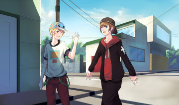 Картинка аниме город +улицы +здания улица дома мальчики