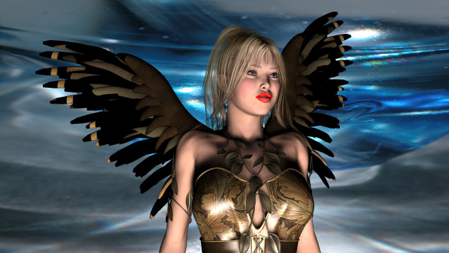 Обои картинки фото 3д графика, существа , creatures, демон, взгляд, фон, девушка