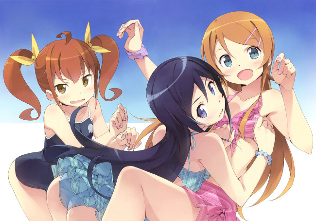 Обои картинки фото аниме, oreimo, aragaki, ayase, kousaka, kirino, kurusu, kanako, kanzaki, hiro, арт, девочки