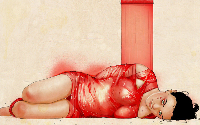 Обои картинки фото рисованное, люди, жертва, платье, девушка, связанная