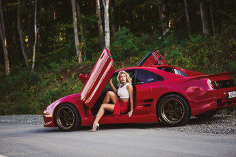 Картинка girls+and+auto+14 автомобили -авто+с+девушками girls auto красный