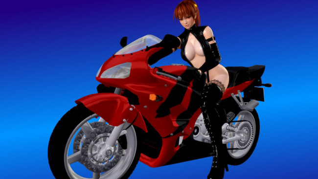 Обои картинки фото 3д графика, люди-авто, мото , people- car ,  moto, мотоцикл, девушка, фон, взгляд