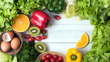 Картинка еда разное перец помидоры киви апельсин яйца петрушка салат