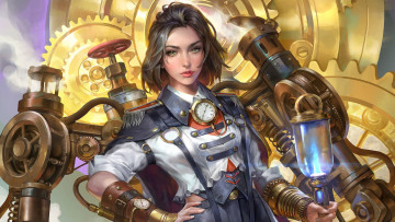 Картинка фэнтези девушки стимпанк art milky steam engineer steampunk jeremy chong