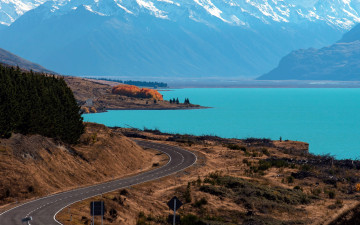 Картинка природа дороги озеро горы шоссе