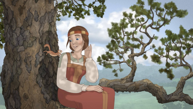 Обои картинки фото сказ о петре и февронии, мультфильмы, -unknown , разное, девушка, дерево, белка