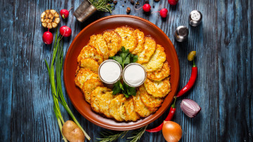 Картинка еда блины +оладьи картофельные драники