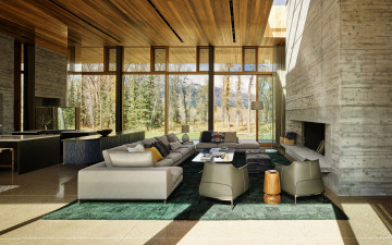 Картинка интерьер гостиная камин мягкий уголок