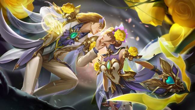 Обои картинки фото видео игры, heroes evolved, пара, розы