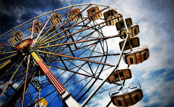 обоя разное, карусели,  качели,  аттракционы, колесо, обозрения, небо