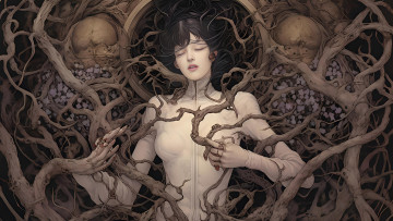 Картинка фэнтези девушки нейросети графика нейроарт ai art нейронные сети рисунки нейро искусство девушка корни поглощение