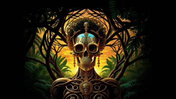 Картинка фэнтези нежить нейросети графика нейроарт ai art нейронные сети рисунки нейро искусство разукрашенный череп