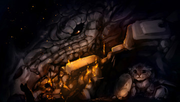 Картинка фэнтези существа кот фон испуг