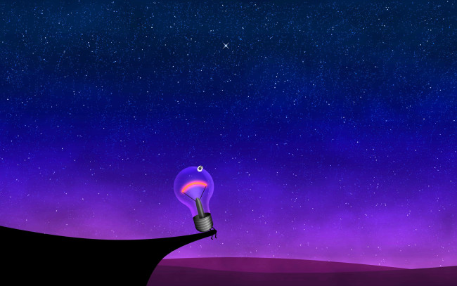 Обои картинки фото рисованное, vladstudio, небо, ночь, звезды, обрыв, лампочка