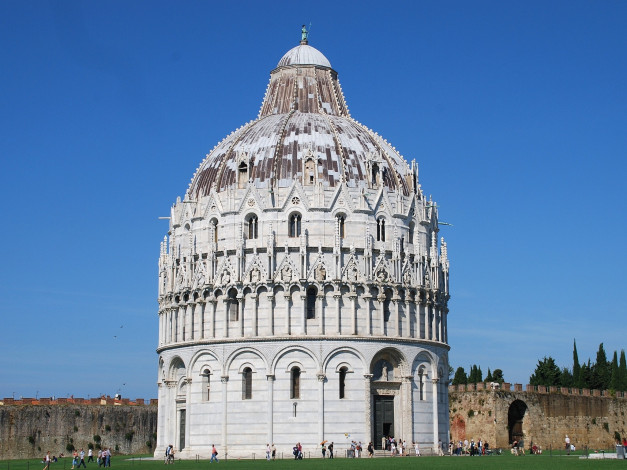 Обои картинки фото баптистерий, пиза, италия, города, белый, башня