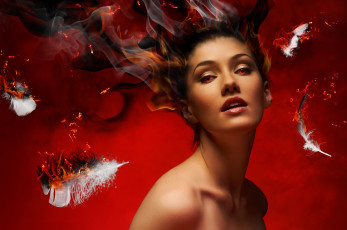 Картинка -Unsort+Креатив девушки unsort креатив перья огонь дым