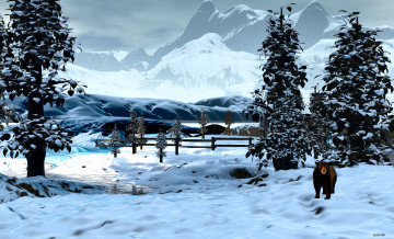 Картинка 3д графика nature landscape природа зима деревья