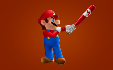 обоя марио, видео, игры, mario, superstar, baseball, бита, красный, фон