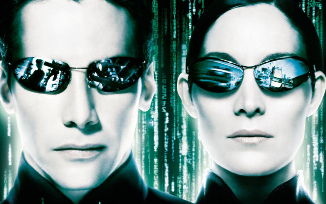 Обои картинки фото матрица, кино, фильмы, the, matrix, reloaded, нео, тринити, зеленый, очки