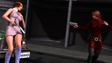 обоя 3д, графика, people, люди, оружие, девушки