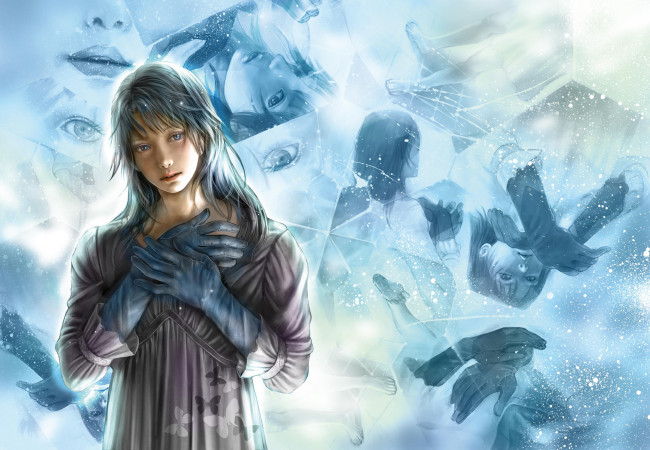 Обои картинки фото фэнтези, девушки, перчатки, зеркала, девушка