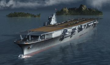 Картинка корабли 3d остров море авианосец самолеты