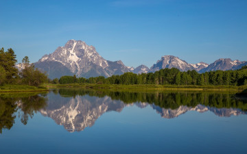 Картинка природа реки озера снейк-ривер rocky mountains wyoming горы лес grand teton national park snake river mount moran вершины река скалистые вайоминг национальный парк гранд-титон гора моран отражение